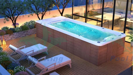 Piscina sin fin de tipo compacto con capacidad de agua de 8 toneladas